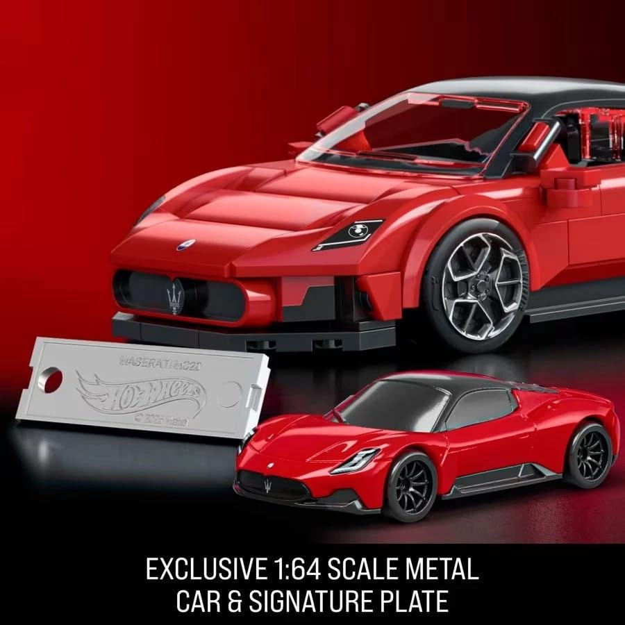 Hot Wheels 1/32 Maserati MC20 Building Kit, 250 Pieces, Includes 1/64 Mini Car, Hot Wheels Mattel Brick Shop