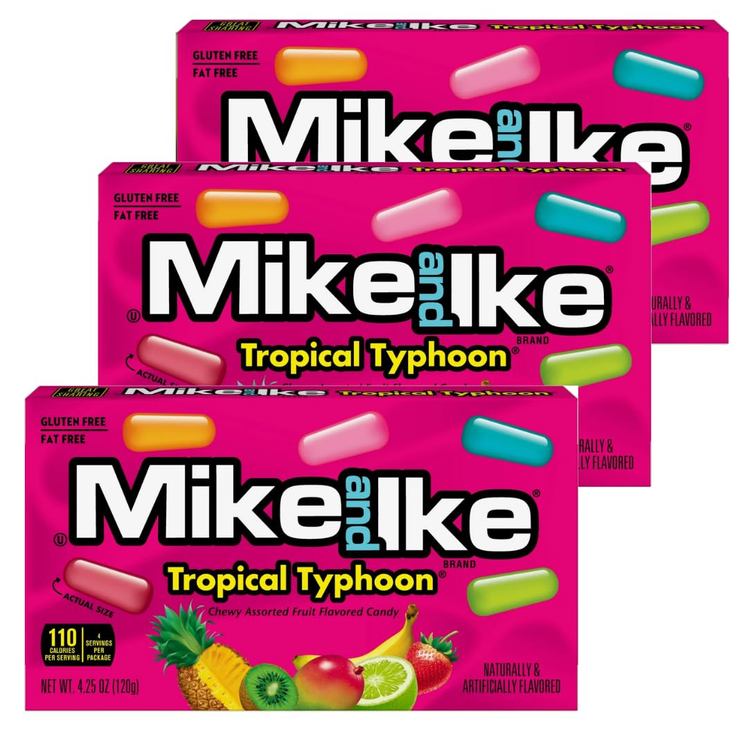 Mike and Ike Chewy Candy 3 Pack (4.25 oz Theater Boxes) – Sour/Bold Fruit Flavor, Gluten-Free, Fat-Free – Bulk Candy for Movie Nights, Gifts & Vending