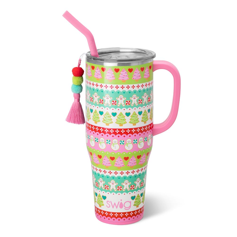 Swig Life 40oz Mega Mug, 40 oz Tumbler with Handle and Straw, Cup Holder Friendly, Dishwasher Safe, Extra Large Insulated Tumbler, Stainless Steel (Cookie Jar)
