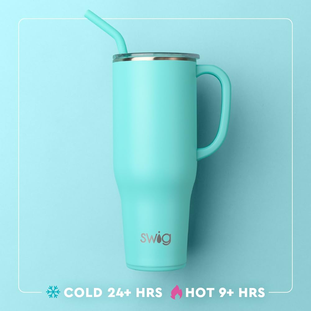 Swig Life 40oz Mega Mug, 40 oz Tumbler with Handle and Straw, Cup Holder Friendly, Dishwasher Safe, Extra Large Insulated Tumbler, Stainless Steel (Cookie Jar)