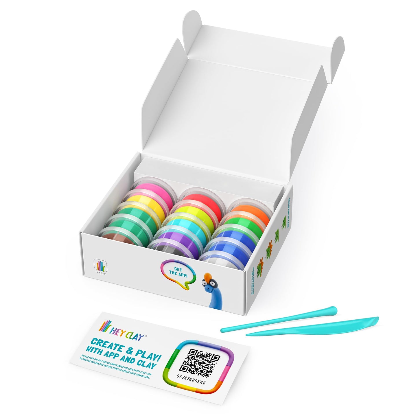 Hey Clay Dinos Set-Colourful Modeling Kids-Air Dry Clay Kit 15 cans and Sculpting Tools with Fun Interactive Instructions App