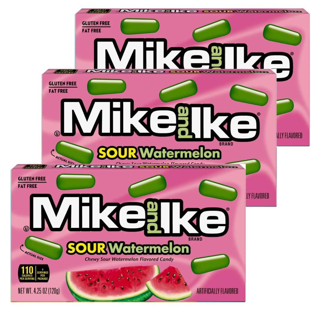 Mike and Ike Chewy Candy 3 Pack (4.25 oz Theater Boxes) – Sour/Bold Fruit Flavor, Gluten-Free, Fat-Free – Bulk Candy for Movie Nights, Gifts & Vending