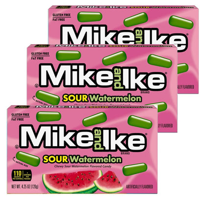 Mike and Ike Chewy Candy 3 Pack (4.25 oz Theater Boxes) – Sour/Bold Fruit Flavor, Gluten-Free, Fat-Free – Bulk Candy for Movie Nights, Gifts & Vending