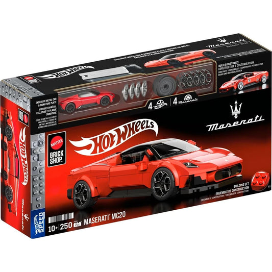Hot Wheels 1/32 Maserati MC20 Building Kit, 250 Pieces, Includes 1/64 Mini Car, Hot Wheels Mattel Brick Shop