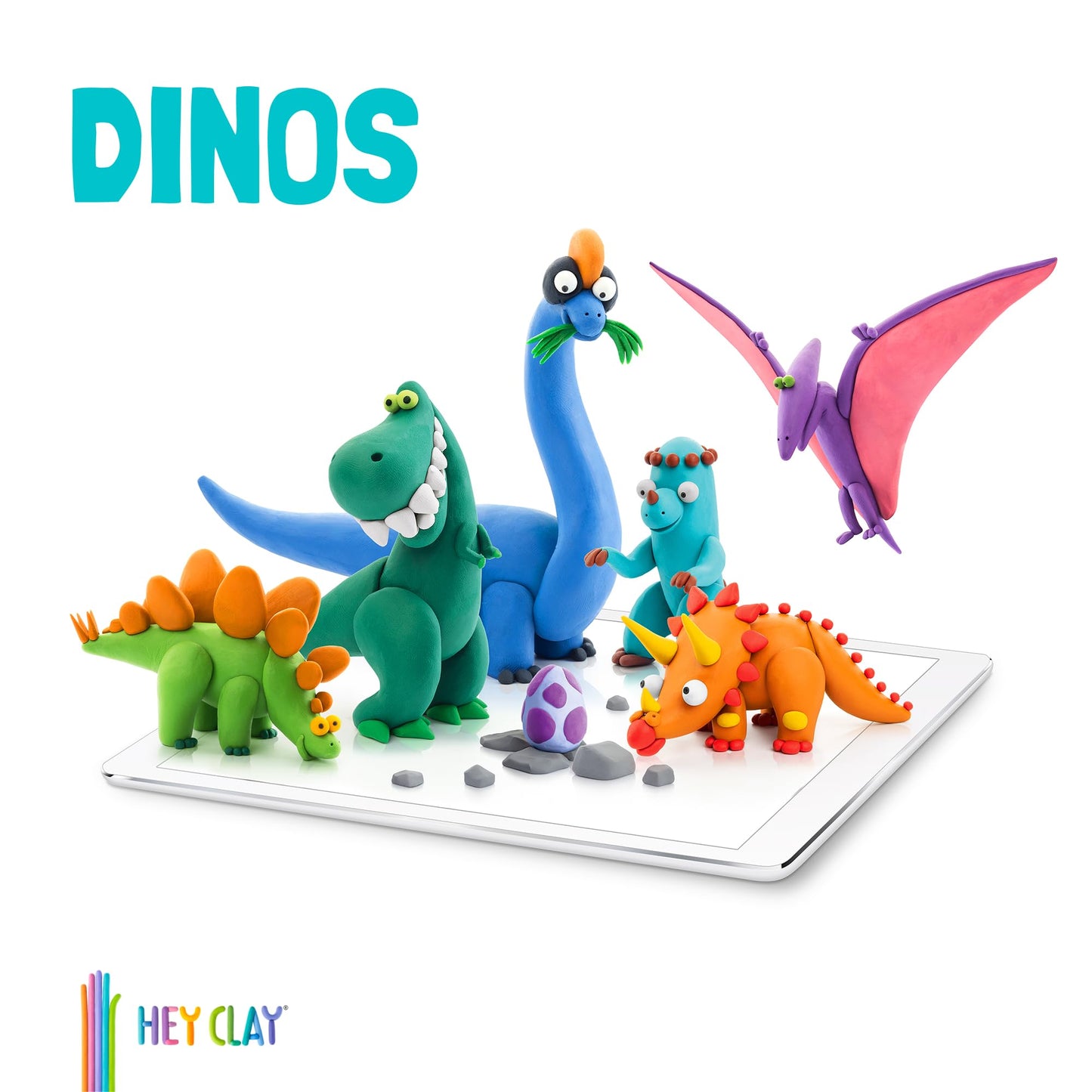 Hey Clay Dinos Set-Colourful Modeling Kids-Air Dry Clay Kit 15 cans and Sculpting Tools with Fun Interactive Instructions App