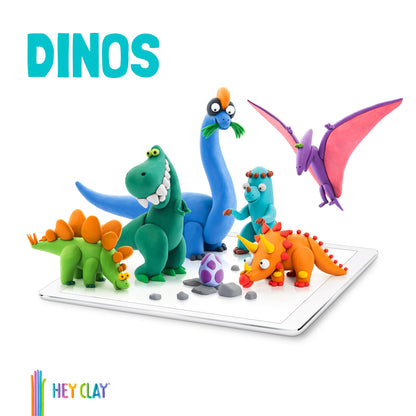 Hey Clay Dinos Set-Colourful Modeling Kids-Air Dry Clay Kit 15 cans and Sculpting Tools with Fun Interactive Instructions App