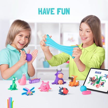 Hey Clay Dinos Set-Colourful Modeling Kids-Air Dry Clay Kit 15 cans and Sculpting Tools with Fun Interactive Instructions App