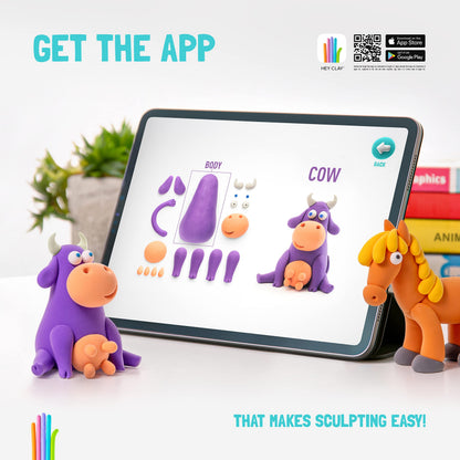 Hey Clay Dinos Set-Colourful Modeling Kids-Air Dry Clay Kit 15 cans and Sculpting Tools with Fun Interactive Instructions App