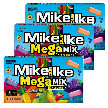 Mike and Ike Chewy Candy 3 Pack (4.25 oz Theater Boxes) – Sour/Bold Fruit Flavor, Gluten-Free, Fat-Free – Bulk Candy for Movie Nights, Gifts & Vending
