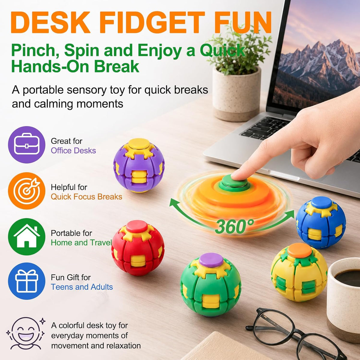 3D Finger Press Spin Auto Gyro Ball Fidget Spinner Stress Relief Rotating Toy
