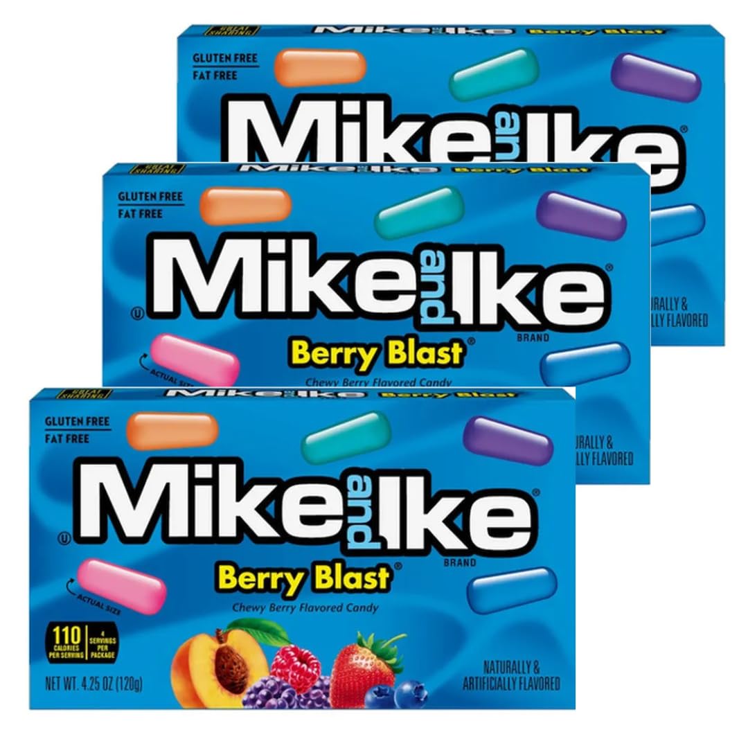 Mike and Ike Chewy Candy 3 Pack (4.25 oz Theater Boxes) – Sour/Bold Fruit Flavor, Gluten-Free, Fat-Free – Bulk Candy for Movie Nights, Gifts & Vending